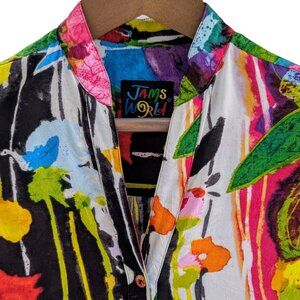 Jams World Vintage XS Bouquet Hawaiian 3/4 Sleeve Button Down Shirt Floral Multi